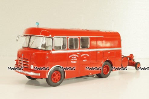 Berliet GLCK 10R fire engin with trailer, red, Hachette 1:43