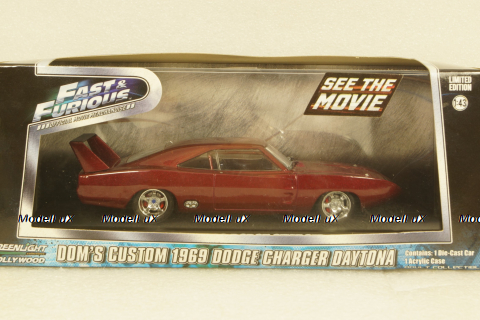 Dodge charger daytona 1969, Dom's custom, bordo, 86221, GreenLight 1:43