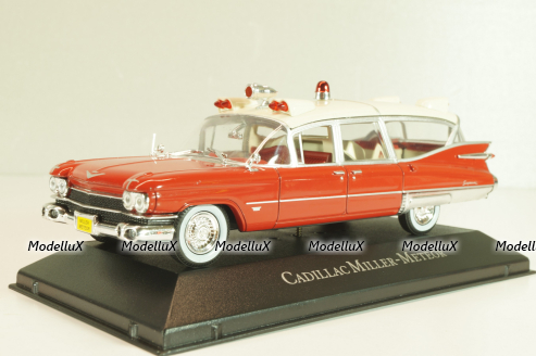 Cadillac Miller-Meteor Ambulance 1959, red/white, 7495002, Atlas Ambulance Cars Collection #2 1:43