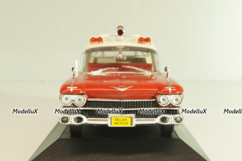 Cadillac Miller-Meteor Ambulance 1959, red/white, 7495002, Atlas Ambulance Cars Collection #2 1:43