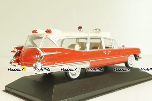 Cadillac Miller-Meteor Ambulance 1959, red/white, 7495002, Atlas Ambulance Cars Collection #2 1:43