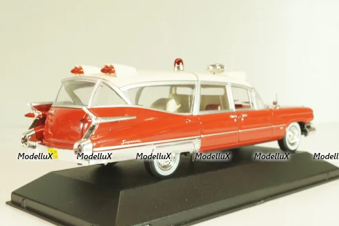 Cadillac Miller-Meteor Ambulance 1959, red/white, 7495002, Atlas Ambulance Cars Collection #2 1:43
