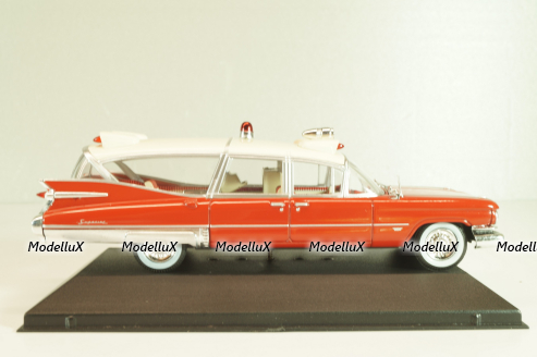 Cadillac Miller-Meteor Ambulance 1959, red/white, 7495002, Atlas Ambulance Cars Collection #2 1:43