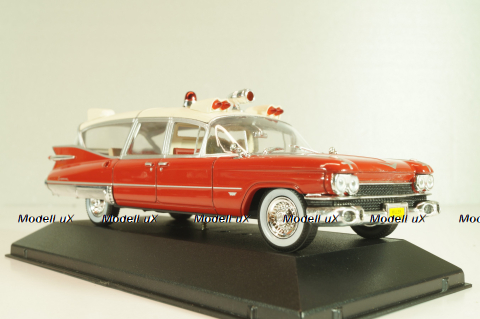 Cadillac Miller-Meteor Ambulance 1959, red/white, 7495002, Atlas Ambulance Cars Collection #2 1:43