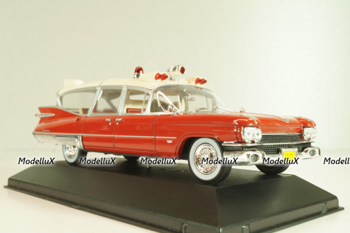 Cadillac Miller-Meteor Ambulance 1959, red/white, 7495002, Atlas Ambulance Cars Collection #2 1:43