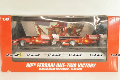 Ferrari F10 F.Alonso and F.Massa 2010 (80th Bahrain GP One-Two Victory 14.03.2010), set of two car, V7423, Hot Wheels 1:43