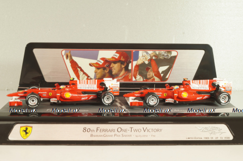 Ferrari F10 F.Alonso and F.Massa 2010 (80th Bahrain GP One-Two Victory 14.03.2010), set of twoo car, V7423, Hot Wheels 1:43