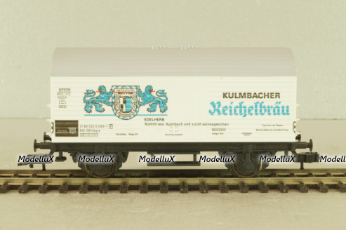 Вагон грузовой, закрытый beer "Kulmbacher Reichelbräu" 2-х осный DB, эпоха III, белый, HO, 5046, Fleischmann H0 1:87