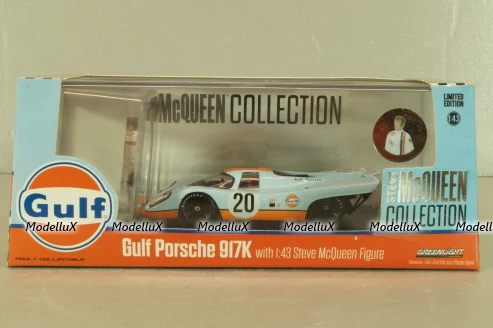 Porsche 917K Gulf #20 with figuren Steve McQueen, blue, McQueen Collection, 86435, Greenlight 1:43