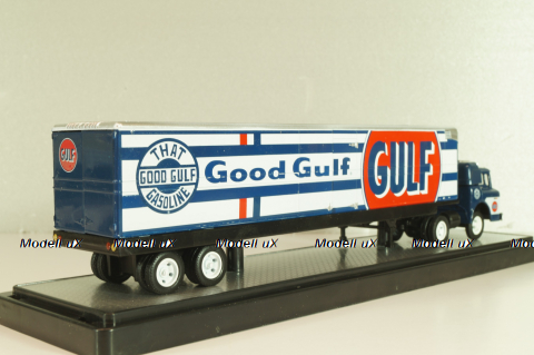 Ford C-600 truck with semi-trailer GULF 1970 and Ford Mustang Fastback 2+2 1968, grey, 36000, M2 1:64