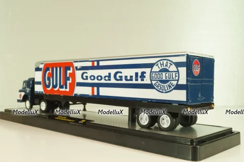 Ford C-600 truck with semi-trailer GULF 1970 and Ford Mustang Fastback 2+2 1968, grey, 36000, M2 1:64