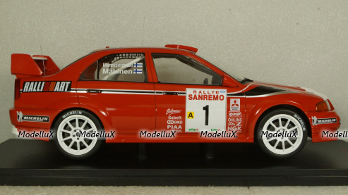 Mitsubishi Lancer RS Evolution VI, No.1 Rallye WM, Rally San Remo T.Maekinen/R.Mannisenmaeki, IXO 1:18