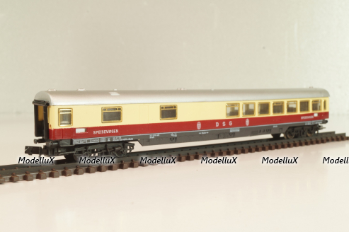 Вагон ресторан, (number 51 80 19-50 171-2), 4-х осный, DRG, Epoche IV (1970–1985) с освещением, белый/красный, 0384, Arnold 1:160 (N)