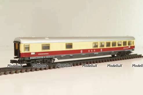 Вагон ресторан, (number 51 80 19-50 171-2), 4-х осный, DRG, Epoche IV (1970–1985) с освещением, белый/красный, 0384, Arnold 1:160 (N)