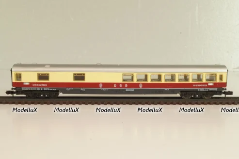 Вагон ресторан, (number 51 80 19-50 171-2), 4-х осный, DRG, Epoche IV (1970–1985) с освещением, белый/красный, 0384, Arnold 1:160 (N)