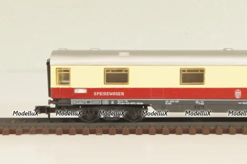 Вагон ресторан, (number 51 80 19-50 171-2), 4-х осный, DRG, Epoche IV (1970–1985) с освещением, белый/красный, 0384, Arnold 1:160 (N)