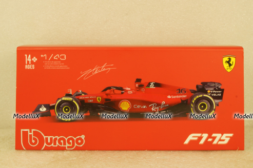 Ferrari F1-75 Scuderia Ferrari #16 Season 2022 CHARLES LECLERC, BU36831L, Bburago 1:43