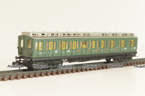 Вагон пассажирский, 2/3-класс (number), 4-х осный, DRG, Epoche II (1920 - 1950) с освещением, зеленый, 2931, Arnold 1:160 (N)