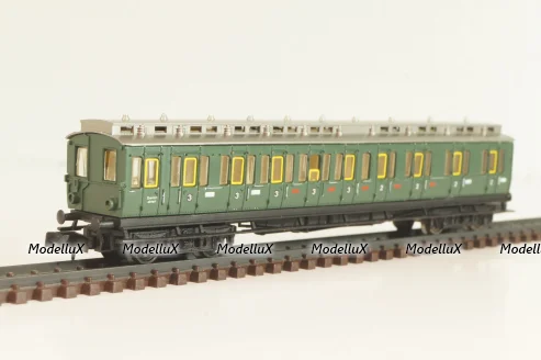 Вагон пассажирский, 2/3-класс (number), 4-х осный, DRG, Epoche II (1920 - 1950) с освещением, зеленый, 2931, Arnold 1:160 (N)