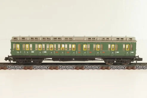 Вагон пассажирский, 2/3-класс (number), 4-х осный, DRG, Epoche II (1920 - 1950) с освещением, зеленый, 2931, Arnold 1:160 (N)