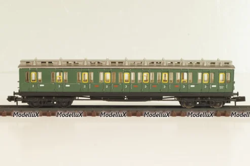 Вагон пассажирский, 2/3-класс (number), 4-х осный, DRG, Epoche II (1920 - 1950) с освещением, зеленый, 2931, Arnold 1:160 (N)