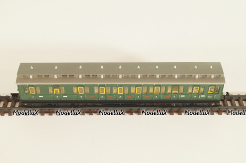 Вагон пассажирский, 2/3-класс (number), 4-х осный, DRG, Epoche II (1920 - 1950) с освещением, зеленый, 2931, Arnold 1:160 (N)
