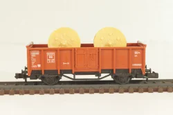 Вагон грузовой, открытый тип O mm 55 с грузом "кабельные катушки" (number 884 262), 2-х осный, DB, Epoche IV (1970–1985), коричневый, 8205, Fleischmann 1:160 (N)