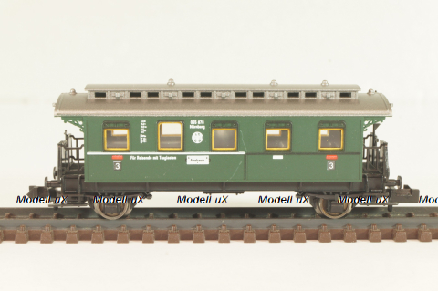 Вагон пассажирский 3 -й клас, (number 055 878), 2-х осный, DRG, Epoche II (1920 - 1950) с освещением, зеленый, 8067, Fleischmann 1:160 (N)