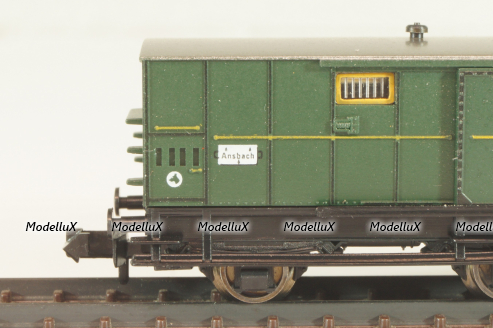 Вагон багажный, (number 055 878), 3-х осный, DRG, Epoche II (1920 - 1950) с освещением, зеленый, 8095, Fleischmann 1:160 (N)