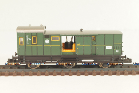 Вагон багажный, (number 055 878), 3-х осный, DRG, Epoche II (1920 - 1950) с освещением, зеленый, 8095, Fleischmann 1:160 (N)