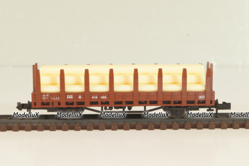 Вагон платформа, с грузом "трубы" (number 415 485), 2-х осный, DB, Epoche III (1949 - 1970), коричневый, 2303, Roco 1:160 (N)