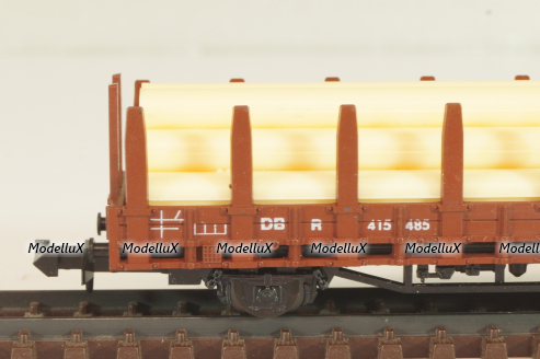 Вагон платформа, с грузом "трубы" (number 415 485), 2-х осный, DB, Epoche III (1949 - 1970), коричневый, 2303, Roco 1:160 (N)