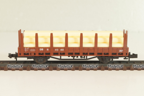 Вагон платформа, с грузом "трубы" (number 415 485), 2-х осный, DB, Epoche III (1949 - 1970), коричневый, 2303, Roco 1:160 (N)