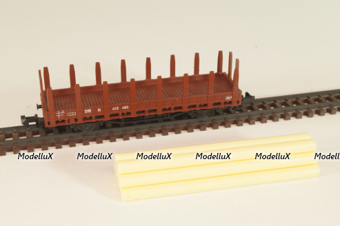 Вагон платформа, с грузом "трубы" (number 415 485), 2-х осный, DB, Epoche III (1949 - 1970), коричневый, 2303, Roco 1:160 (N)
