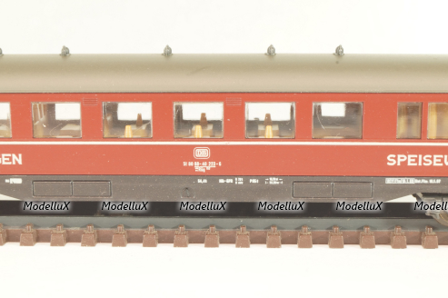 Вагон ресторан (number 51 80 88-40 223-6), 4-х осный, DB, Epoche IV (1970–1985) с освещением, красный, 02268A, Roco 1:160 (N)
