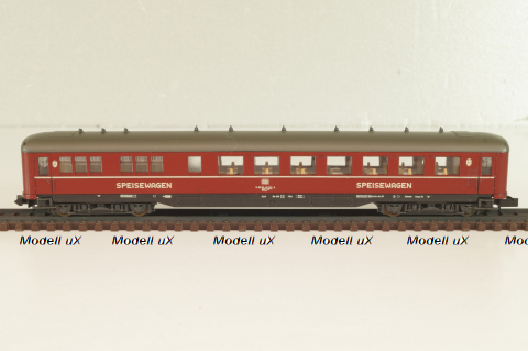 Вагон ресторан (number 51 80 88-40 223-6), 4-х осный, DB, Epoche IV (1970–1985) с освещением, красный, 02268A, Roco 1:160 (N)