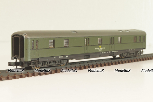 Вагон почтовый Deutsche Bundespost (number 50 80 00-12 608-7), 4-х осный, DB, Epoche IV (1970–1985) с освещением, зеленый, 02270A, Roco 1:160 (N)