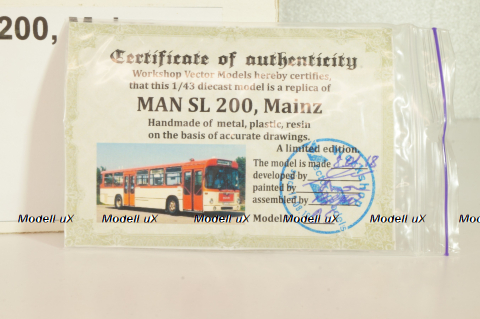 MAN SL 200, Mainz 1973, orange/white, VT-45.5, Vector Models 1:43
