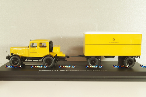 Hanomag ST 100 with trailer "Deutsche Bundespost", yellow, Schuco 1:43