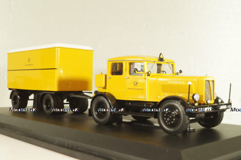 Hanomag ST 100 with trailer "Deutsche Bundespost", yellow, Schuco 1:43