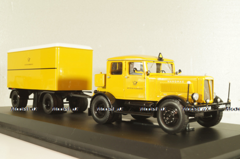 Hanomag ST 100 with trailer "Deutsche Bundespost", yellow, Schuco 1:43