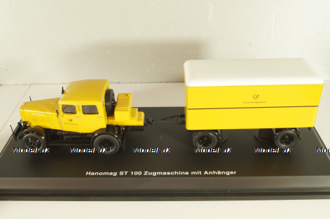 Hanomag ST 100 with trailer "Deutsche Bundespost", yellow, Schuco 1:43