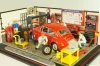 Volkswagen Kafer (Beetle) with 2 figures and diorama Service station, red, Mini-Rama 1:43