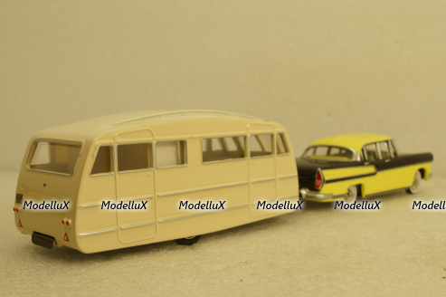 Simca Vedette Chambord with Henon Caravan 1958 yellow/black/creme, Norev 1:43