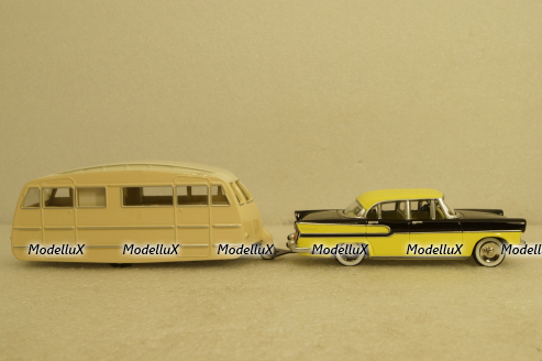 Simca Vedette Chambord with Henon Caravan 1958 yellow/black/creme, Norev 1:43