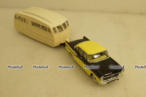 Simca Vedette Chambord with Henon Caravan 1958 yellow/black/creme, Norev 1:43