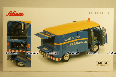 Volkswagen T1b panel van customer service blue/yellow, 450048400, Schuco 1:18