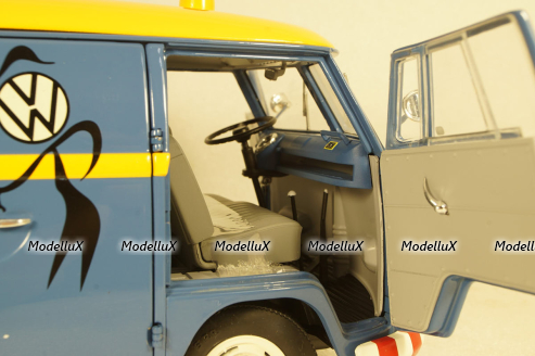 Volkswagen T1b panel van customer service blue/yellow, 450048400, Schuco 1:18