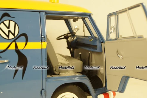 Volkswagen T1b panel van customer service blue/yellow, 450048400, Schuco 1:18