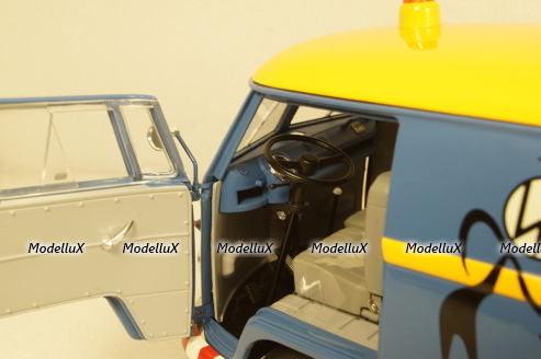 Volkswagen T1b panel van customer service blue/yellow, 450048400, Schuco 1:18